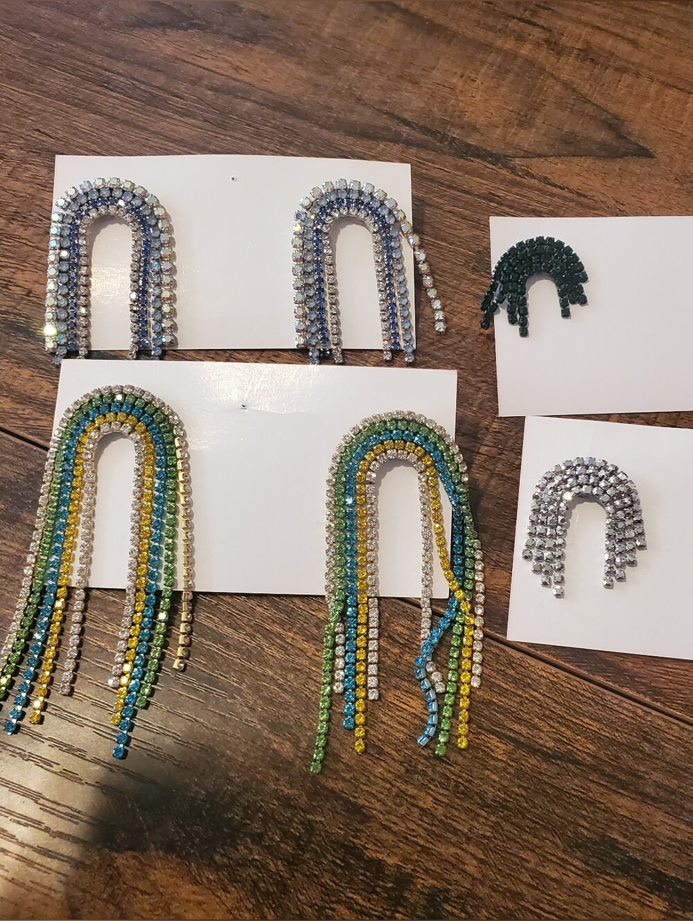 Rhinestone Statement Earrings - Green, Blue, Yellow, Silver Set Of 4